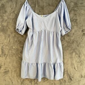 nine west xl blue off shoulder short tiered cottagecore western pheasant dress